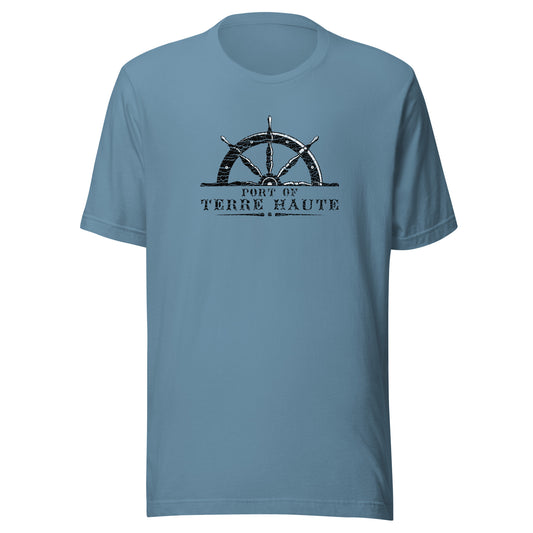 Port of Terre Haute - wheel (black/white) - Terre Haute Indiana - Short-Sleeve Unisex T-Shirt - EdgyHaute