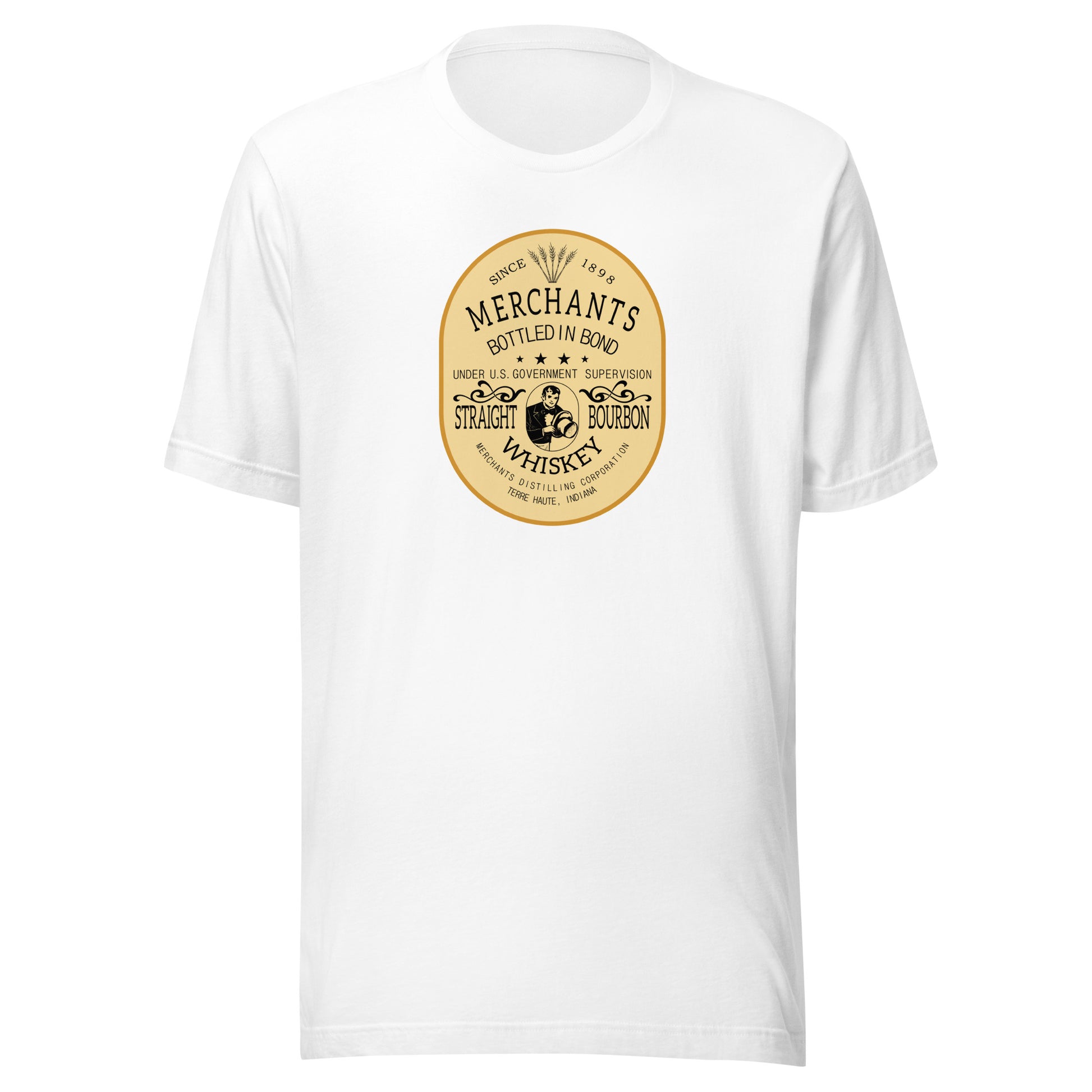 Deluxe Bourbon Whiskey / Merchants Distilling (design 2) - Terre Haute Indiana - Short-Sleeve Unisex T-Shirt - EdgyHaute