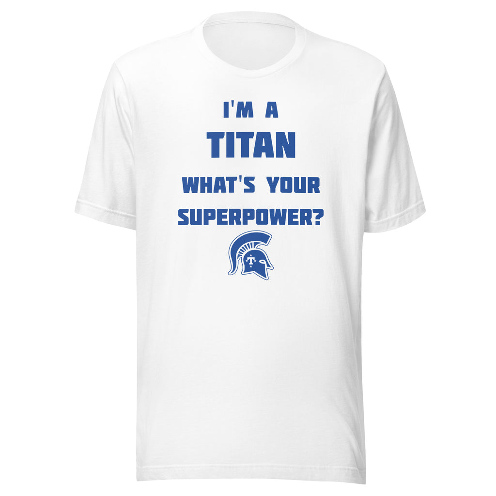 Kansas/Shiloh/Oakland HS Tri-County Titans - Superpower (blue) - Short-Sleeve Unisex T-Shirt - EdgyHaute