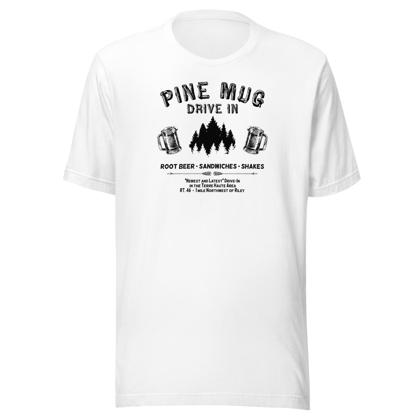 Pine Mug Drive-In (black) - Terre Haute Indiana - Short-Sleeve Unisex T-Shirt - EdgyHaute