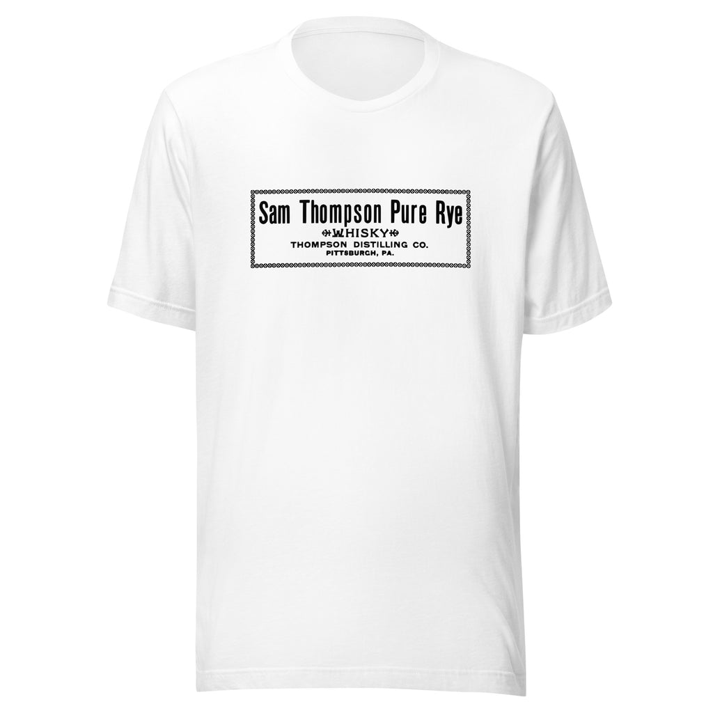 PA-Pittsburgh-Thompson Distilling-Sam Thompson Pure Rye Whiskey (black) - Short-Sleeve Unisex T-Shirt - EdgyHaute