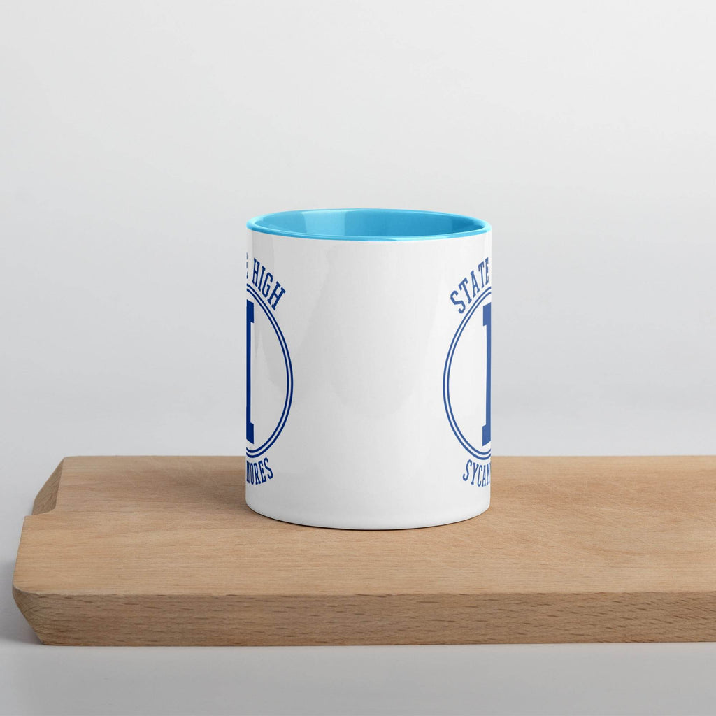 State High Sycamores (ISU Laboratory School) - center court design  -  Coffee mug (white with blue accent) - EdgyHaute