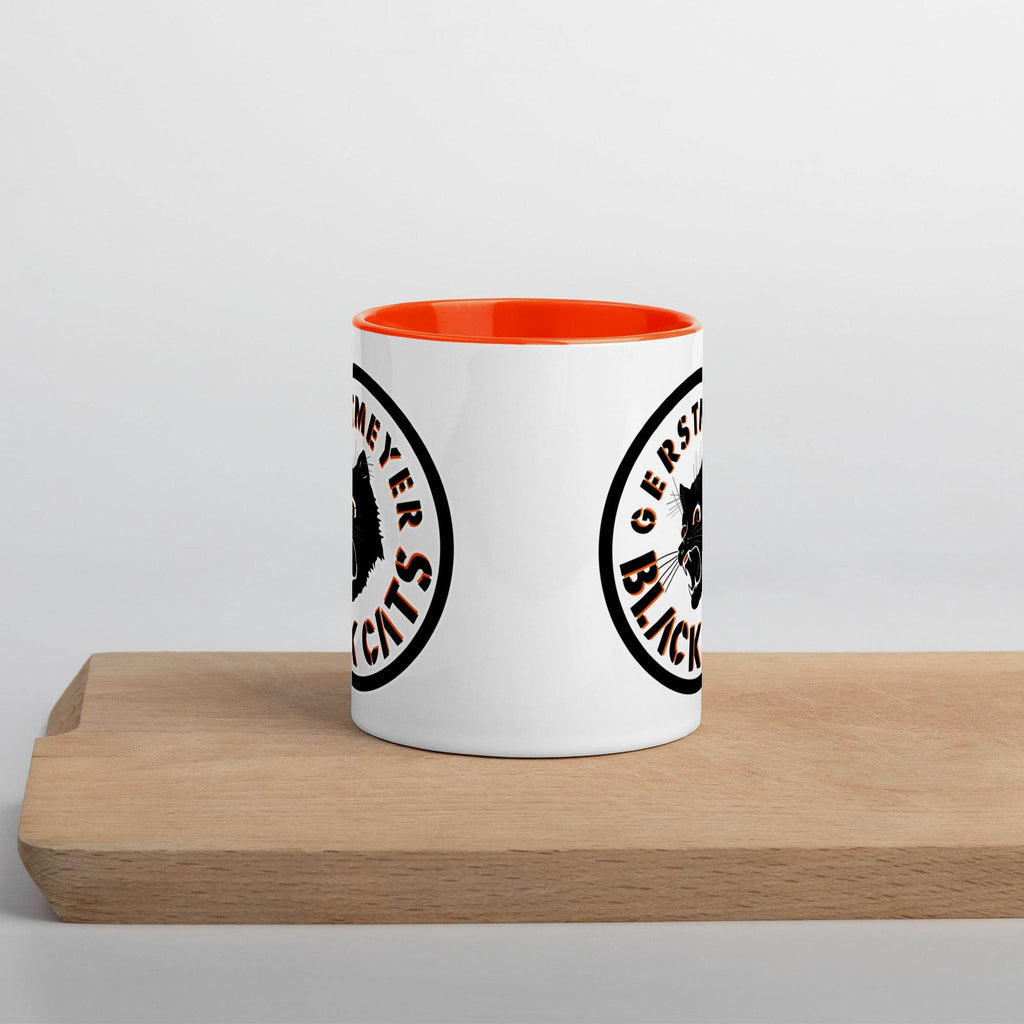 Gerstmeyer HS Black Cats - center court design  -  Coffee mug (white with orange accent) - EdgyHaute