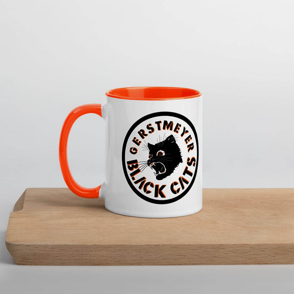 Gerstmeyer HS Black Cats - center court design  -  Coffee mug (white with orange accent) - EdgyHaute