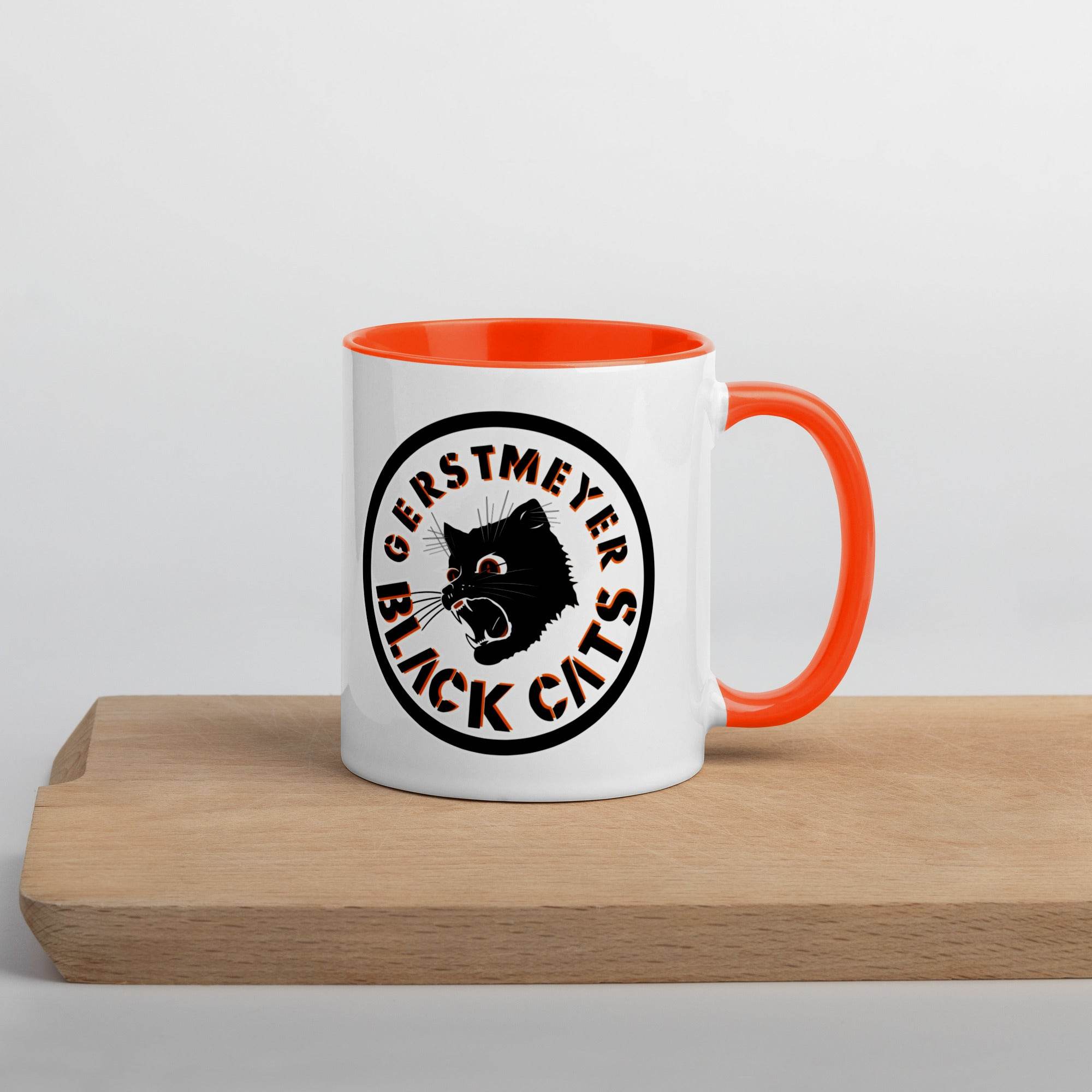 Gerstmeyer HS Black Cats - center court design  -  Coffee mug (white with orange accent) - EdgyHaute