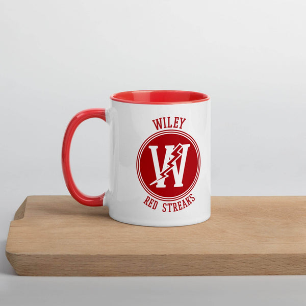 Wiley HS Red Streaks - center court design  -  Coffee mug (white with red accent) - EdgyHaute